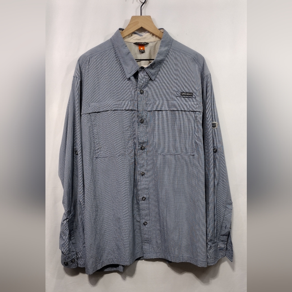Eddie Bauer Sport Shop Fishing Shirt Men 2X Blue Camping Hiking Safari Outdoor - Picture 2 of 9